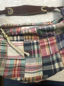 Tommy Hilfiger Purse Womens Plaid Patchwork Tote Hobo Bucket Bag Charm EUC - Picture 1 of 16