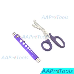 PURPLE TRAUMA PARAMEDIC SCISSORS SHEARS 7.5" + LED REUSABLE PENLIGHT PUPIL GAUGE - Picture 1 of 5