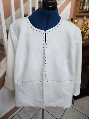 Chaqueta Blazer KASPER Blanca Tachonada Manga 3/4 Sin Cuello Talla 3X $149 NUEVA CON ETIQUETAS Foto 1 de 4