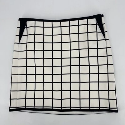 Falda lápiz White House Black Market para mujer 14 blanca negra cuadrada elástica Foto 1 de 4