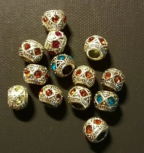 Metal Beads with Engraved Pattern and Color Gemstones, Appr. 20, Jewelry, Crafts - Picture 1 of 2