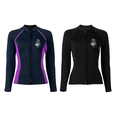 Frauen 3mm Neopren Wetsuit Tops Reißverschluss Jacke Surfen Schnorcheln Tauchen - Bild 1 von 4