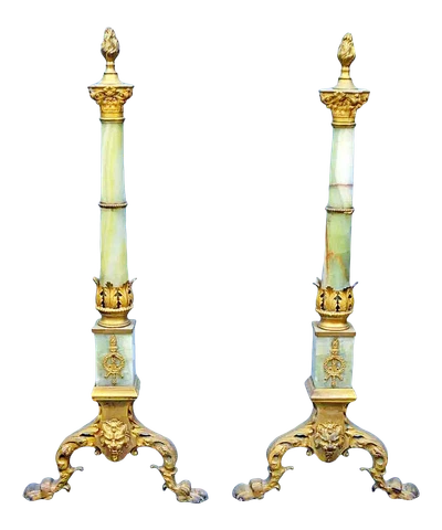French Antique Andirons Fireplace Bronze Onyx Louis XVI - Pair Cover