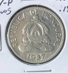 1937(P) Honduras 50 Centavos ABOUT UNCIRCULATED Silver Coin-24MM-LEMPIRA-KM#74 - Picture 1 of 4