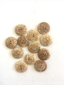 24 Buttons Brown Carved Bone Flower Sunflower 2-Hole 20 mm Sew Through #BR18 - Picture 1 of 6
