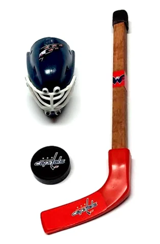 WASHINGTON CAPITALS MINI PUCK & WOOD HOCKEY STICK 5.5" TALL NEW NHL LICENSED Cover