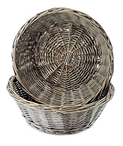 Auldhome Round Bread Baskets graywashed 2pack Farmhouse Rustic Woven Wicker Ro Cover