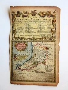 1720 Bowen Road Map London Aberystwith Cardiganshire Wales Britannia Depicta - Picture 1 of 9