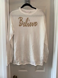 JINGLE BELLES by Kim Gravel Happy Holidays Sweater CREAM sz MEDIUM - Picture 1 of 2