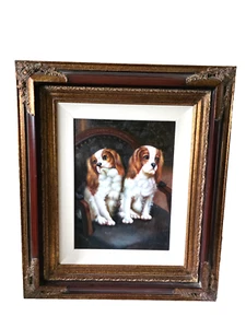 GROSSES 24"X28" KAVALIER KÖNIG CHARLES SPANIELS ÖLGEMÄLDE SIGNIERT - Bild 1 von 14