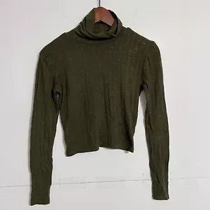 Derek Heart Womens Ribbed Turtleneck Top Size S Olive Cropped Long Sleeve - Picture 1 of 8