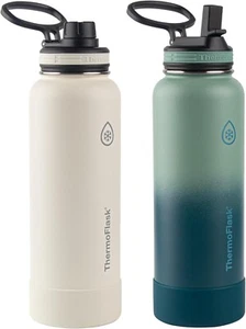 Thermoflask 40 oz botellas aisladas de acero inoxidable paquete de 2 blanco roto/verde claro - Imagen 1 de 6