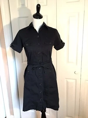 Vestido cargo Merona para mujer talla pequeña negro con botones con bolsillos cinturón adjunto Foto 1 de 4