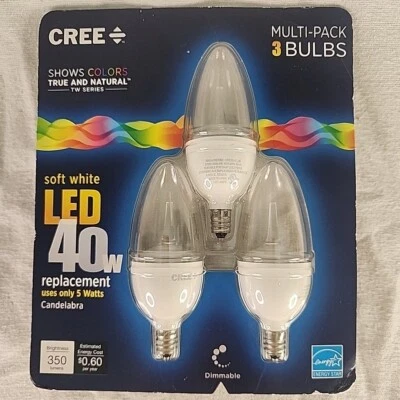 Candelabra Bulbs 3 Pack E12 LED 40W  Dimmable 120V True Color Chandelier   - Image 1 of 4