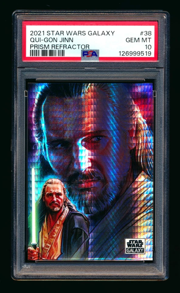 2021 TOPPS STAR WARS GALAXY CHROME #38 QUI GON JINN PRISM REFRACTOR #/75 PSA 10! - Image 1 of 2