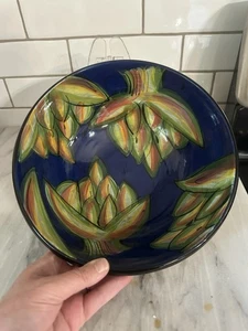 Stunning Hand Painted Blue Green Artichoke Centerpiece Bowl Signed EUC Italy - Picture 1 of 12