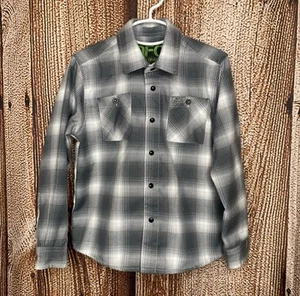 Dixxon Gray Plaid Button-up SOCIAL DISTORTION Flannel Shirt—Size YOUTH SMALL - Picture 1 of 5