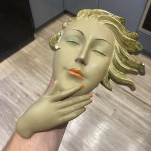 Vintage Art Deco Wall Mask Sculpture 1940’s 50’s Chalk Art Beautiful - Picture 1 of 12