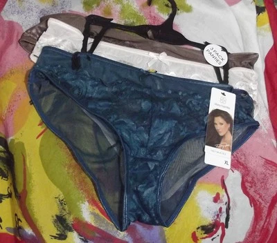 3 DAISY FUENTES DF4657A 5 LACE & MESH RUCHED BACK  HIPSTER PANTIES XL - Image 1 of 2