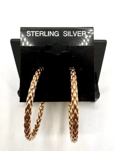 Ann King Sterling Silver Rose Gold Toned Textured Large Hoop Earrings - Picture 1 of 4