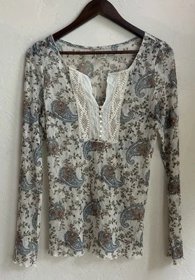 Ralph Lauren Denim & Supply Top Henley de Encaje Transparente Crochet L Campesino Cottagecore Foto 1 de 4