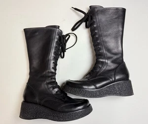 Vintage Genuine Leather Platform Boots Womens Size 9B Made In Brazil 1990s Vtg - Picture 1 of 6