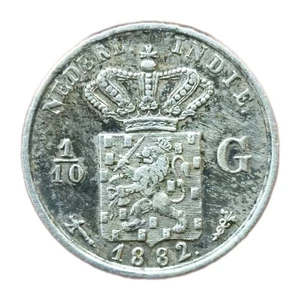 Indes Néerlandaises 1/10 Gulden 1882 Netherlands Indies Argent  - Imagen 1 de 4