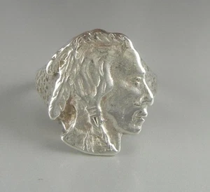 Vintage Sterling Silver Ring Indian Head Large Size 12 Southwestern - Picture 1 of 8