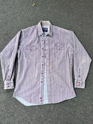 Vtg Wrangler Brushpopper X-Long Tails Shirt Mens Size L Gray Purple Striped USA - Image 1 of 4