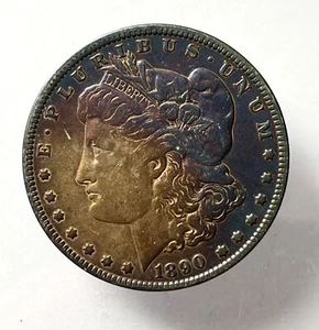 1890-O UNC Morgan Silver Dollar US moneta entrambi i lati fantastico arcobaleno vivido - Foto 1 di 4