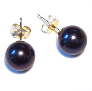 Pendientes de perla negra cultivada 8-8,5 mm genuino AAA oro amarillo o blanco 14K - Imagen 1 de 2