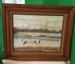 Original Oil On Canvas Painting, Ducks In Flight, Artist Dale Brown, 14 X 18” A. - Picture 1 of 9