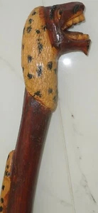 SELTENE JAMAIKANISCHE HYÄNENKOPF SCHLANGE UMWICKELN GROß HAND GESCHNITZT HOLZ SPAZIERSTOCK - Bild 1 von 6