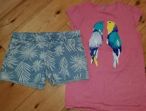 Crazy 8 tropical bird top & denim palm print shorts set 1 NWT XL 14 girls' - Picture 1 of 2