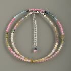 3mm Natural Multi Tourmaline Beads 925 Silver Chain 18" Strand Tassel Necklace