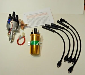 New Complete 25D Electronic Distributor Lucas Coil Plug Wire Set Triumph TR3 TR4 - Picture 1 of 6