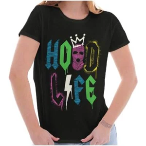 Urban Streetwear Hood Life Graffiti Crown Graphic T Shirts for Women T-Shirts - Picture 1 of 7