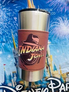 2023 Disney Parks Indiana Jones Travel Tumbler Faux Leather Embossed Metal Cup - Picture 1 of 2
