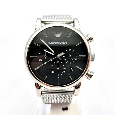 NEW GENUINE EMPORIO ARMANI AR1811 LUIGI MENS WATCH BLACK DIAL SILVER MESH STRAP - Image 1 of 4