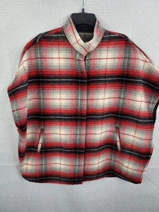 Eddie Bauer Woman's Wool Red Plaid Oversized Vest/ Sonoma Cape Poncho Sz Medium - Picture 1 of 9