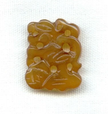 GENUINE LIGHT BROWN JADEITE CHINESE JADE 23x18mm. FLORAL RECTANGLE PENDANT 2511  - Image 1 of 2