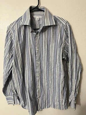 Banana Republic Y2K Reg Fit Men's Shirt Size Medium Blue Striped - Image 1 of 4