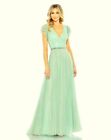 Mac Duggal Seamist Green Beaded Cap Sleeve Tulle A-Line Gown Size 16 $698