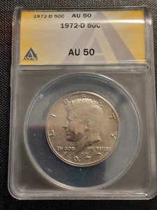 1972-D Kennedy Half Dollar Anacs AU50 (7421707) Machine Doubling - Picture 1 of 2