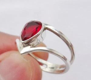 Anillo de granate de plata esterlina 925 hecho a mano joyería boho talla 205 - Imagen 1 de 1