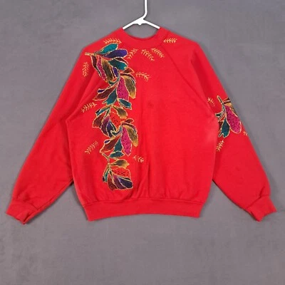 Vintage Tultex Sweater Adult Large Red Nature Theme Pullover Flaw Staining - Image 1 of 4