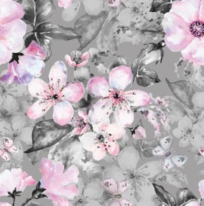 Grey Floral Jersey Fabric Bloom Flower Material Stretch Scuba Knit Dress FS1004 - Picture 1 of 10