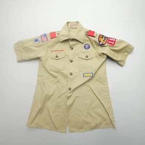 Boy Scouts Of America Boys Youth Medium Uniform Shirt Tan USA Made Patches - Picture 1 of 10