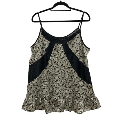 Lencería Allen B Schwartz Chemise, XL, negra y crema con estampado de encaje satinado, NUEVA Foto 1 de 4