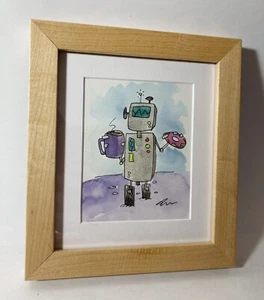 Obra de Arte Original Pintura Acuarela Enmarcado Robot - Firmado Adrian VanderHoeven - Imagen 1 de 5